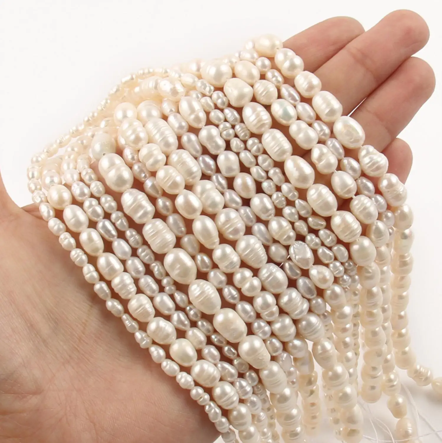 White Freshwater Pearl Beads High Quality Punch Loose Rice Shape Beads for Jewelry Making DIY Women Bracelet Necklace 15inch