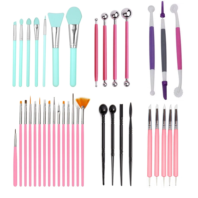 3/4/5/6/7/8/15Pcs Cake Brush Flower Modelling Ball Tools Accessories Multifunction Icing Pastry Painting Sugarcraft Tools