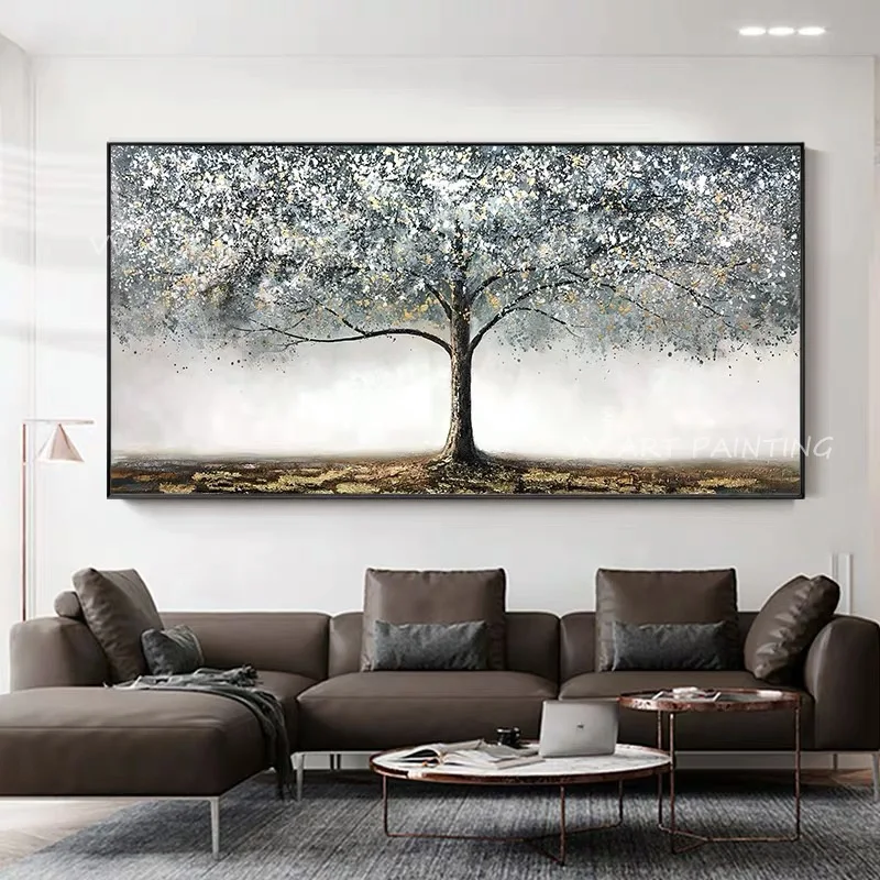 

Abstract Green Tree Landscape Hand Painted Oil Painting on Canvas Large Nature Forest Scenery Texture Painting Modern Wall Art