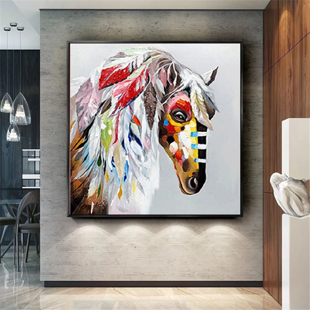 

Handmade Modern Horse Oil Paintings Modern Living Room Orange Wall Decor Hand Painted Horse Canvas Art Painting Porch No Framed