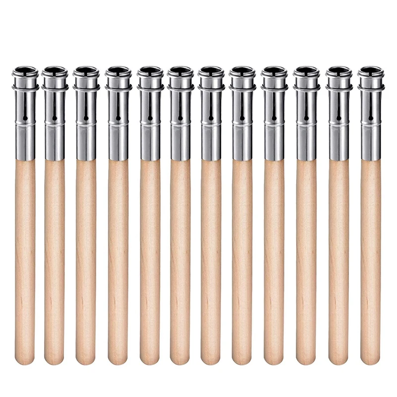 12 Pieces Wooden Pencil Extenders Art Pencil Lengthener Crayon Extension with Aluminum Handle for School Office Supplies