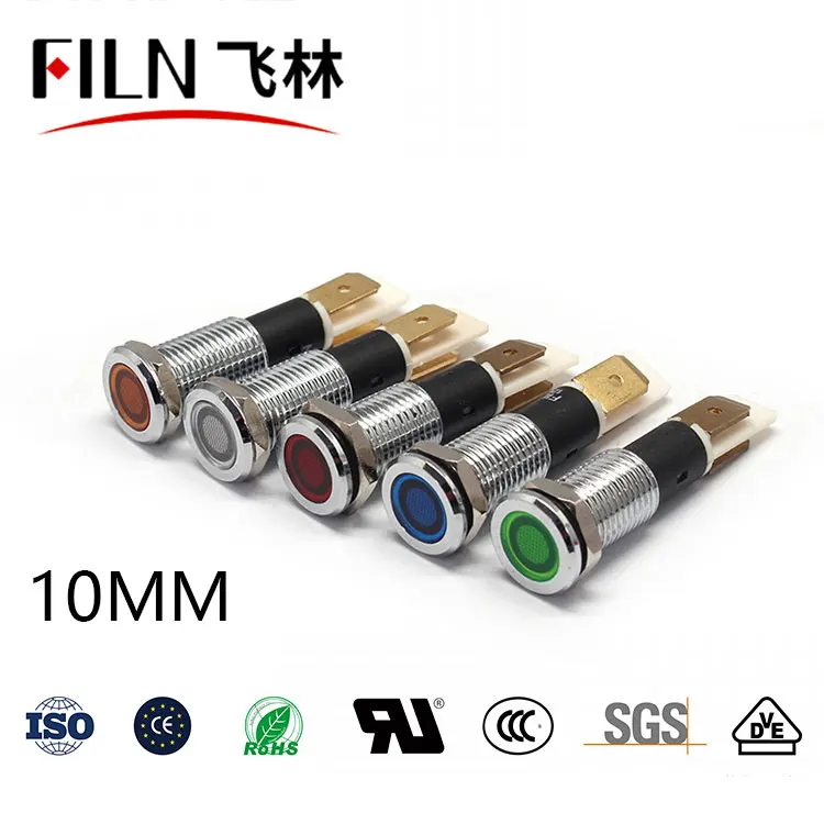 

FILN YUEQING 10mm 12v 24v 110v 220v flat head led signal light metal pilot lamp with soldering pin