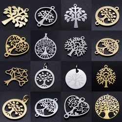 5pcs/Lot Stainless Steel Gold Color Tree of Life DIY Charms Wholesale Heart Connectors Pendant Necklace Making