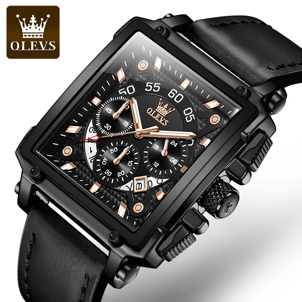 

Olevs Men Fashion Calendar Quartz Wrist Watch For Men's Rectangle Dial Waterproof Clock Male Watches Luxury Bracelet Homme