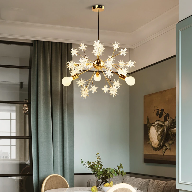 Modern Spark Chandelier Indoor Parlor Restaurant Hanglamp E27 90-260V Gold Star Nordic Loft Decoration Hanging Light Fixtures