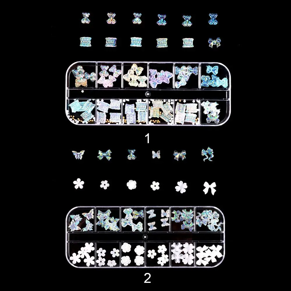 Ohrstecker Damen Mädchen Maniküre Set Schleife DIY Charm Weiße Blume Nail Art Charms Nail Art Strass Kit Multi Shaped Jelly Bear Shape
