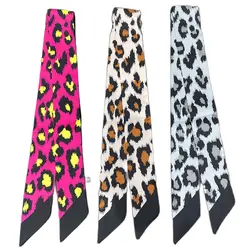 Novo leopardo cachecol feminino marca de luxo cabelo cachecol acessórios para o cabelo designer saco alça fita bandana da menina headscarf