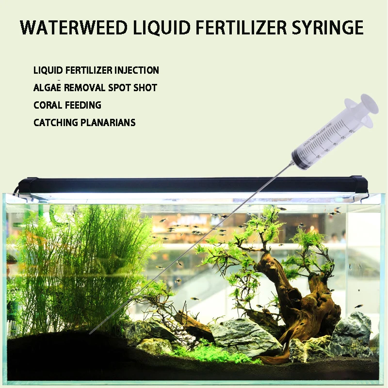 Fish tank plant liquid fertilizer syringe is used to add aquatic plant liquid fertilizer to remove planarian fish from feeding