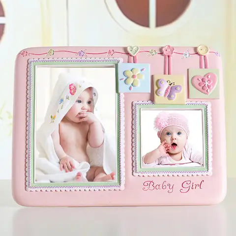 Cadre Photo en Résine Rose et Bleue pour Bébé Fille et Garçon, Design Européen Mignon, Fleur, Papillon, Voiture, pour Papiers 3x3 et 4x6