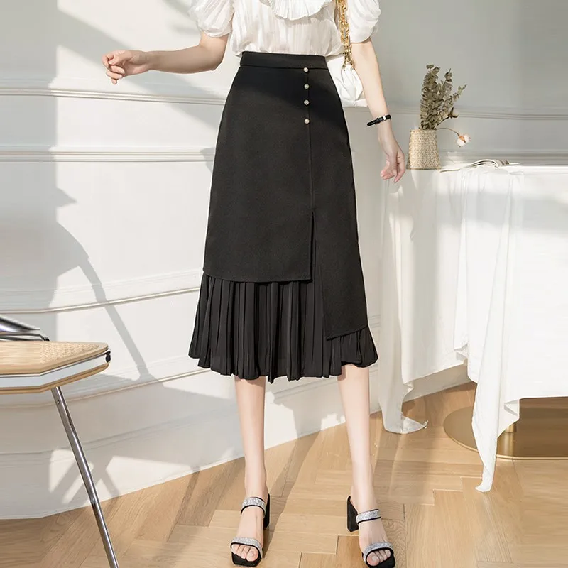 

Office Lady Elegant A-line Long Skirts New Arrival 2021 Autumn Fashion Korean Style Ruffles High Waist Women Pleated Skirt W435