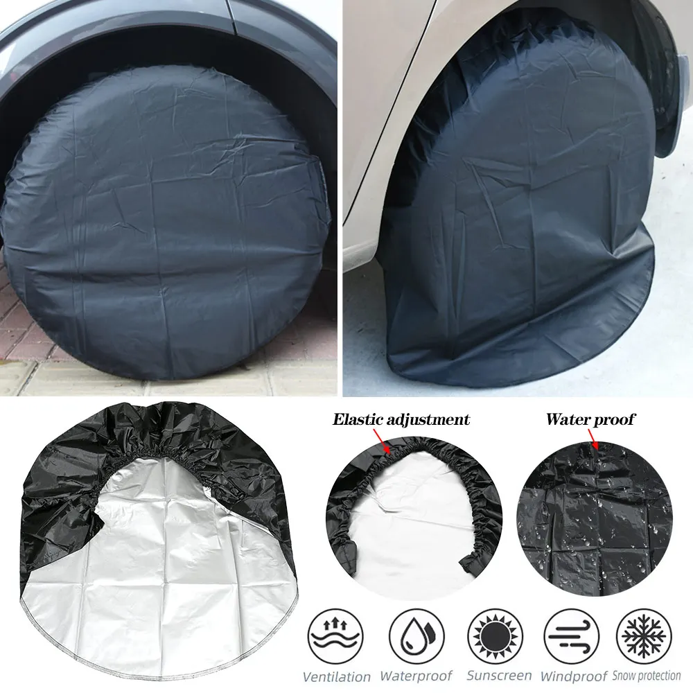 Custom 4pcs/Set Black Car Wheel Tire Covers 210D Oxford cloth Tire Covers Protector Waterproof Anti-scratch Car Tire Cover Case