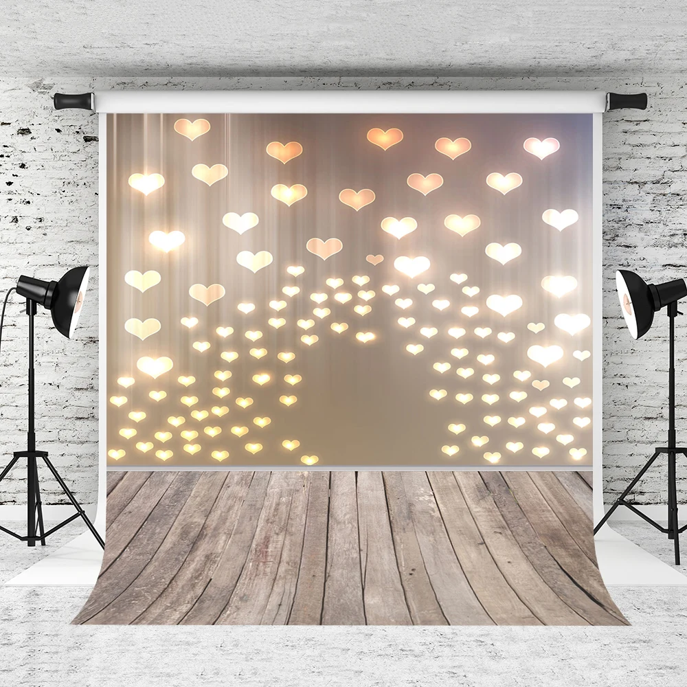 

VinylBDS 10x10ft Valentine'S Day Photographic Background Woodboard Bokeh Hearts Newborn Photography Photocall