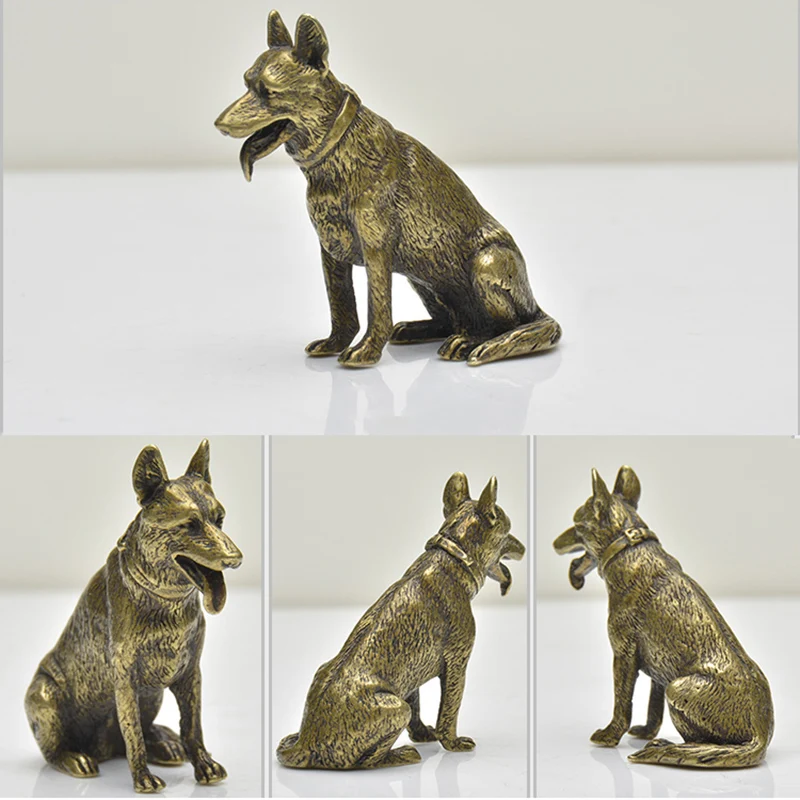 Vintage Copper Lucky Dog Miniatures Figurines Desktop Small Ornaments Chinese Classical Brass Animal Tea Pets Home Decorations