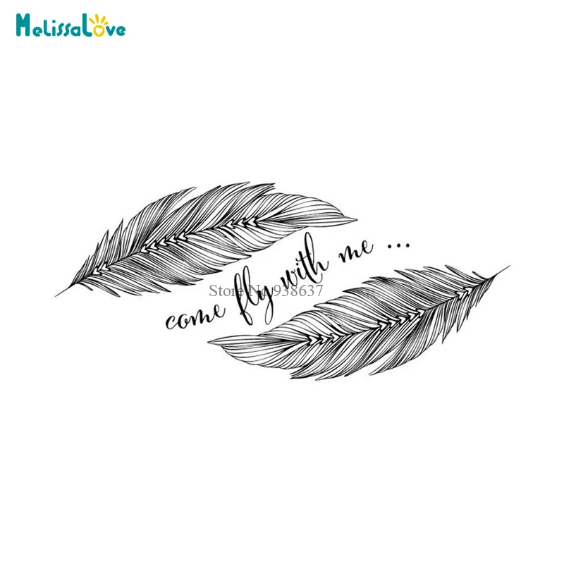 Come Fly With Me Feather Design Wall Decal Headboard Living Room Nursery Decor Apartment Wall Art Removable Vinyl Stickers BB761