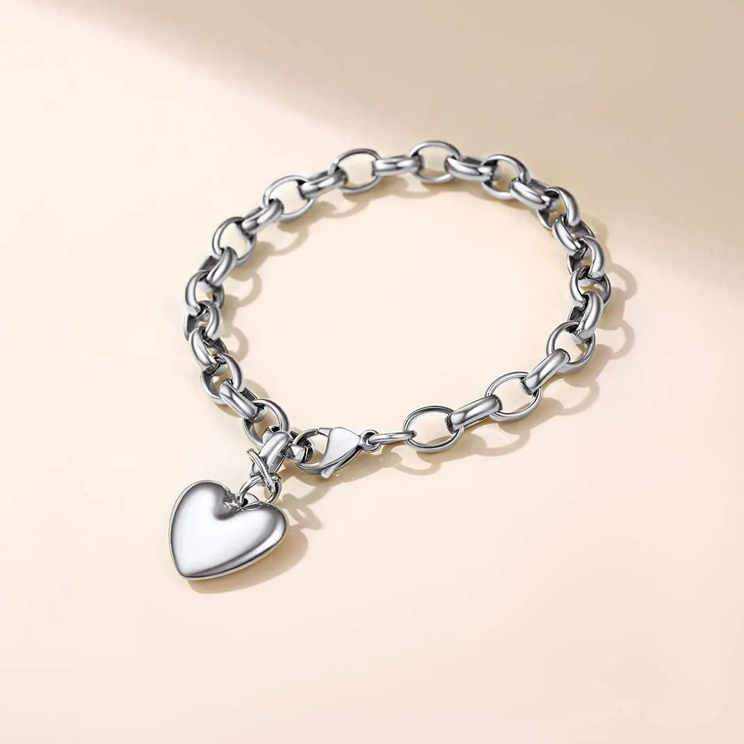 U7 Heart Charm Bracelet Stainless Steel Adjustable Cable Link Chain Bracelets Mother Daughter Jewelry Gift