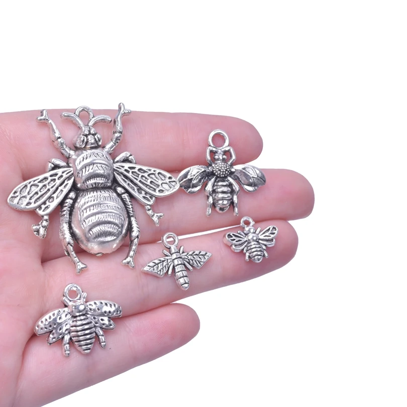 Silver Color Mixed Insect Charms For Jewelry Making Bee Pendant Alloy Cricket Animal Pendant Women Men Accessories DIY Necklace