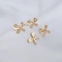 4PCS 16.5*14.5mm Gold Plated Bow Ear Studs Fashion Earrings Base Charms for Jewelry Making DIY Brass Accessories Wholesale