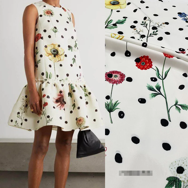 Europejska i amerykańska marka polka dot kwiat wzór nadrukowany sukienka z tkaniny koszula haute couture handmade robótki tkaniny do szycia