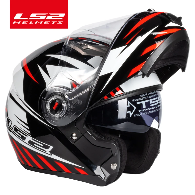 Original LS2 FF370 Flip up motorcycle helmet dual shield with sun lens LS2 modular dual lens visor capacete casco moto New liner