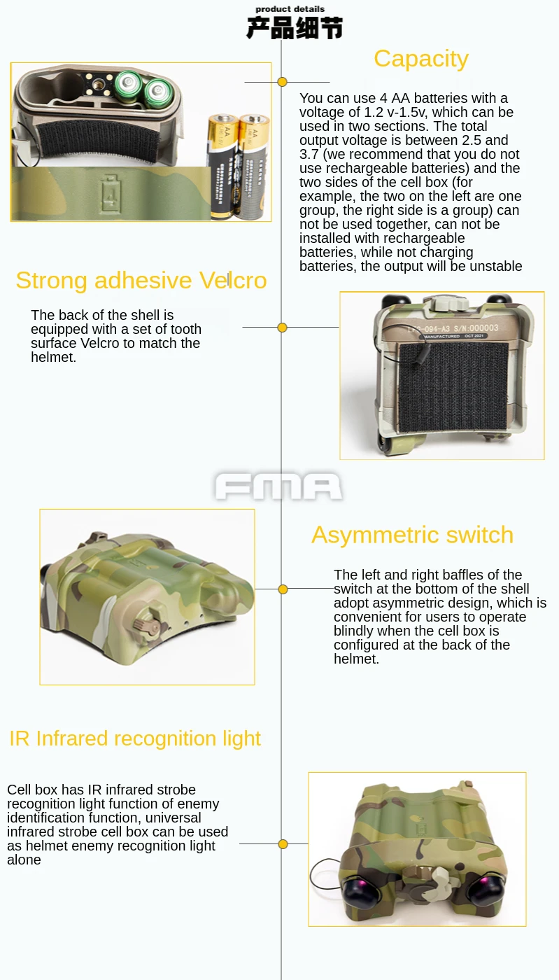 FMA Taktischer Helm NVG IR Infrarot-Stroboskop Funktionsfähiges PVS31 IR-Batteriegehäuse mit Standard-Kopfkabel / L-Typ-Kopfkabel – Detail 3