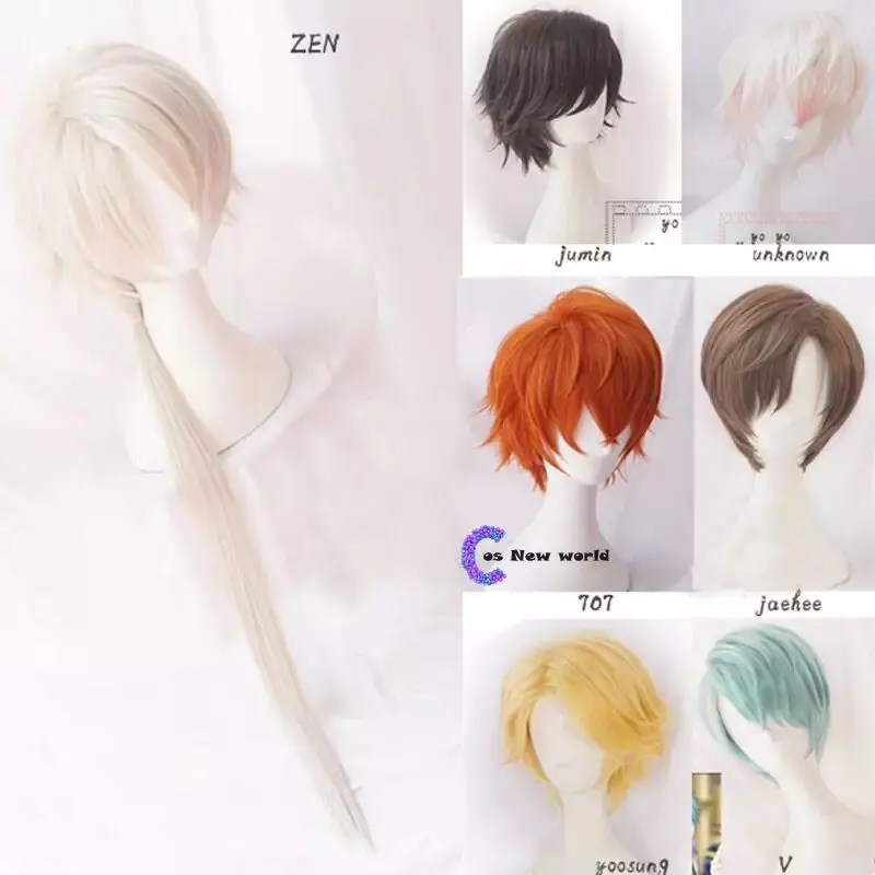 707 Cosplay Mystic Messenger Cosplay Wigs Jumin Unknown Jaehee Yoosung Zew Short Red Blond Green Heat Resistant Synthetic Hair