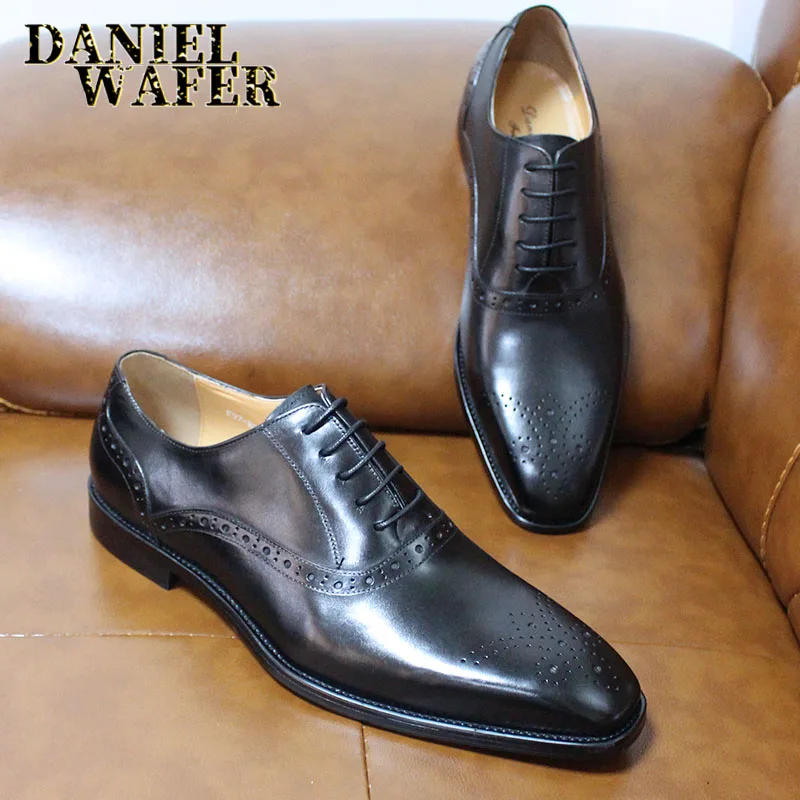 Herren-Oxford-Schuhe aus echtem Leder in Braun und Schwarz, hochwertige Business-Anzug-Hochzeitsschuhe mit Schlangenmuster und Schnürung – Detail 10