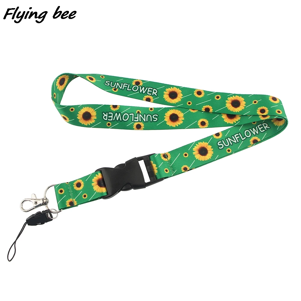 Flyingbee X1380 Hijau Bunga Matahari Tersembunyi Cacat Unisex Fashion Lanyard ID Lencana Kunci Perhiasan Cincin Cincin