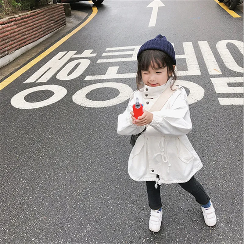 Primavera Autunno stile coreano Ragazze Moda Casual Trench lungo 2-6 anni Bambini Tinta unita Cappotto di ancoraggio allentato Giacche per bambini