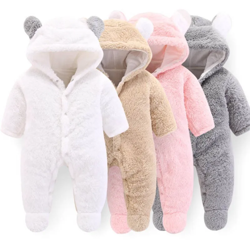 Newborn baby romper 2021 winter baby clothes coral fleece +Plus velvet thickening romper warm animal jumpsuit 0-12 months