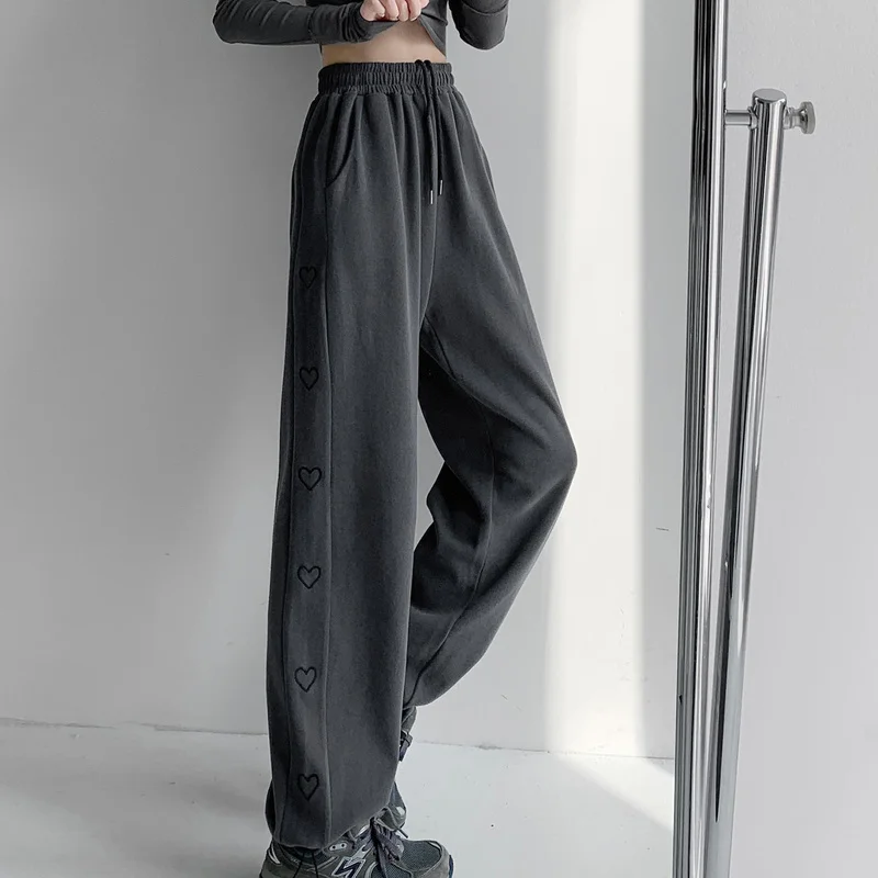 Wide Leg Pants Women Baggiest Harajuku Femme Streetwear Joggers Heart-Stitch Aesthetic Drawstring Pantalones Loose Soft Trendy