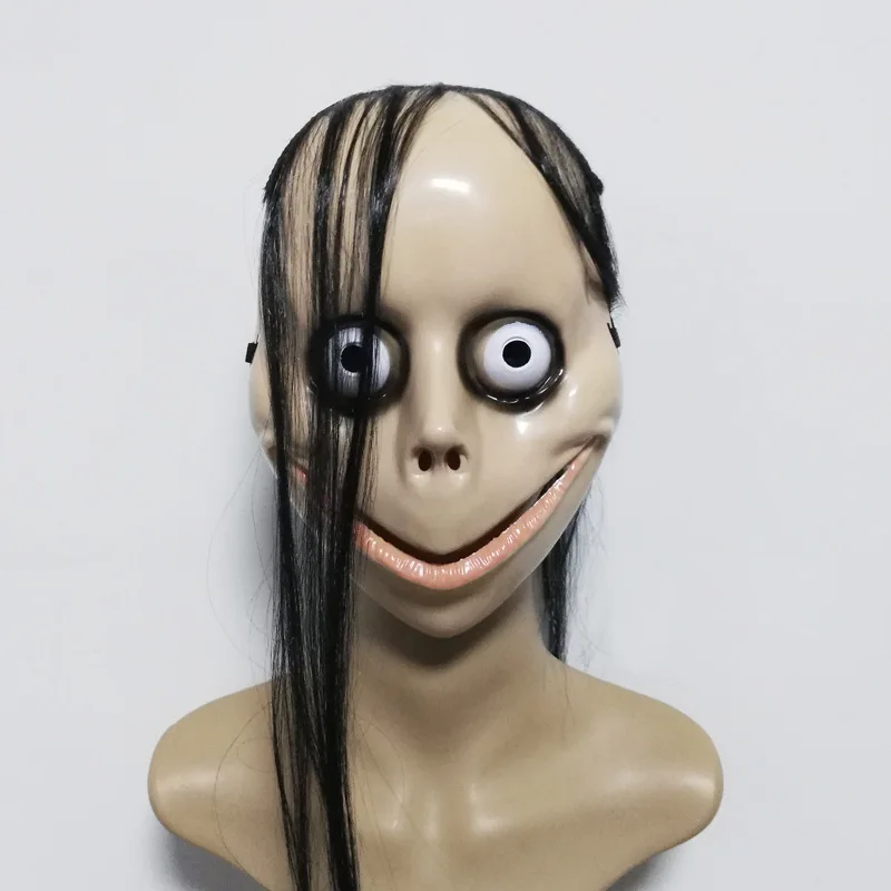 New Halloween Horror With Long Hair MO MO Mask Funny Mask V-shaped Mouth Mask With Hair Female Ghost Mask Roleplay MO Mask Masks