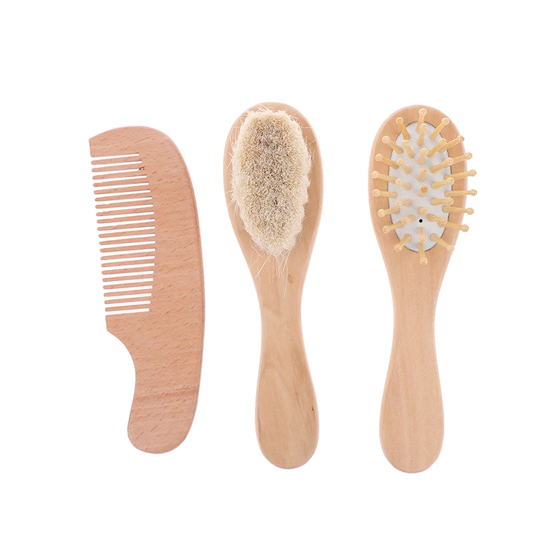 Custom Baby Hair Comb Set Wooden Handle Natural Soft Wool Brush Infant Head  Wooden Handle Head Comfort Massager