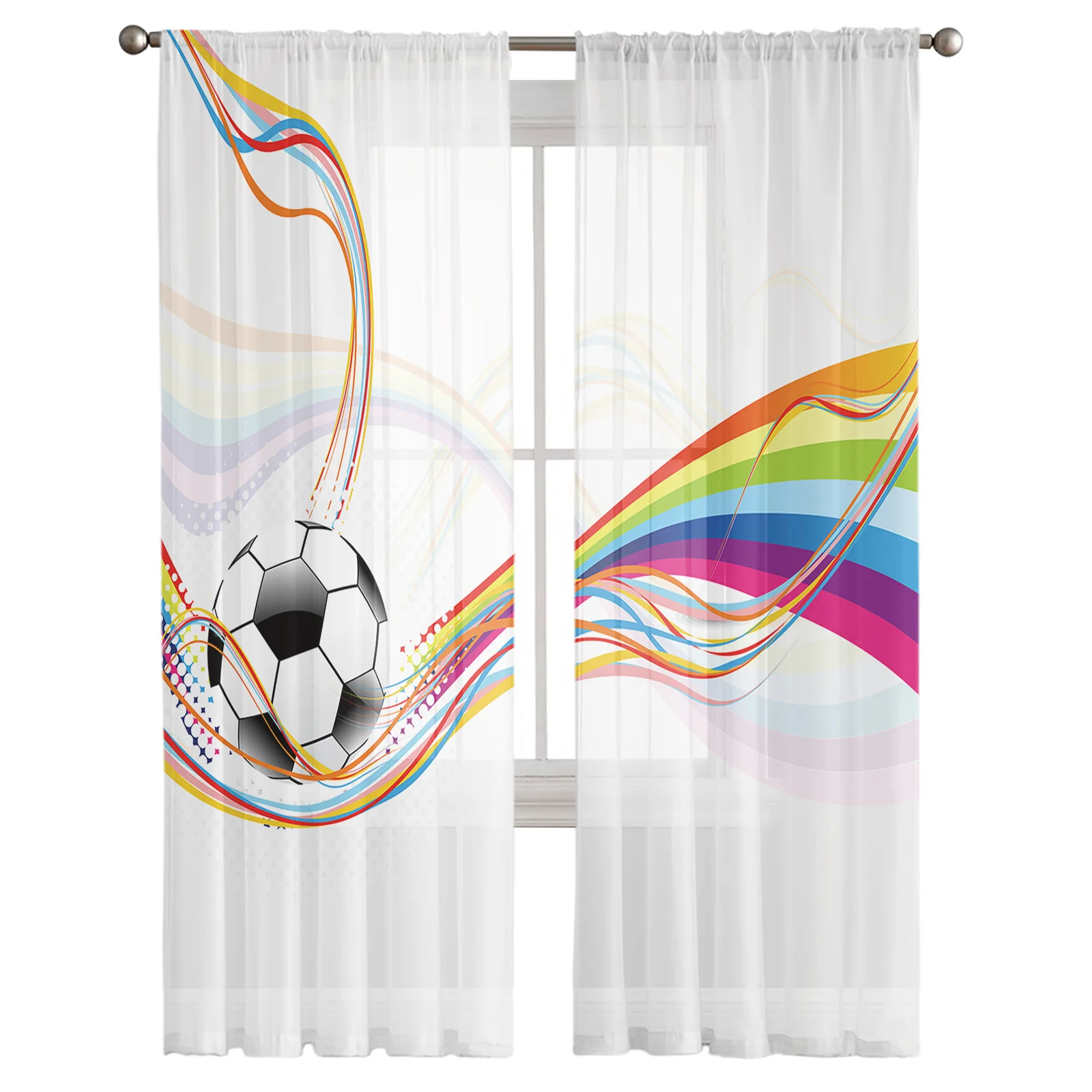 Soccer Balls Football Design Print Sheer Window Panel Curtains Room for Living Room Bedroom Kitchen Room Chiffon Tulle Curtains