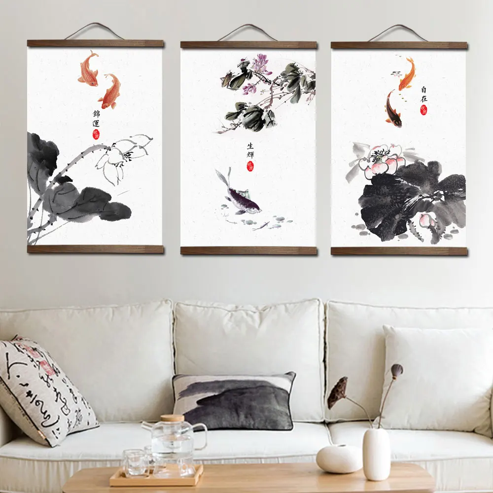 Chinese Japanese style flower animal canvas home decoration for living room wall art picture poster wood scroll paintings decor