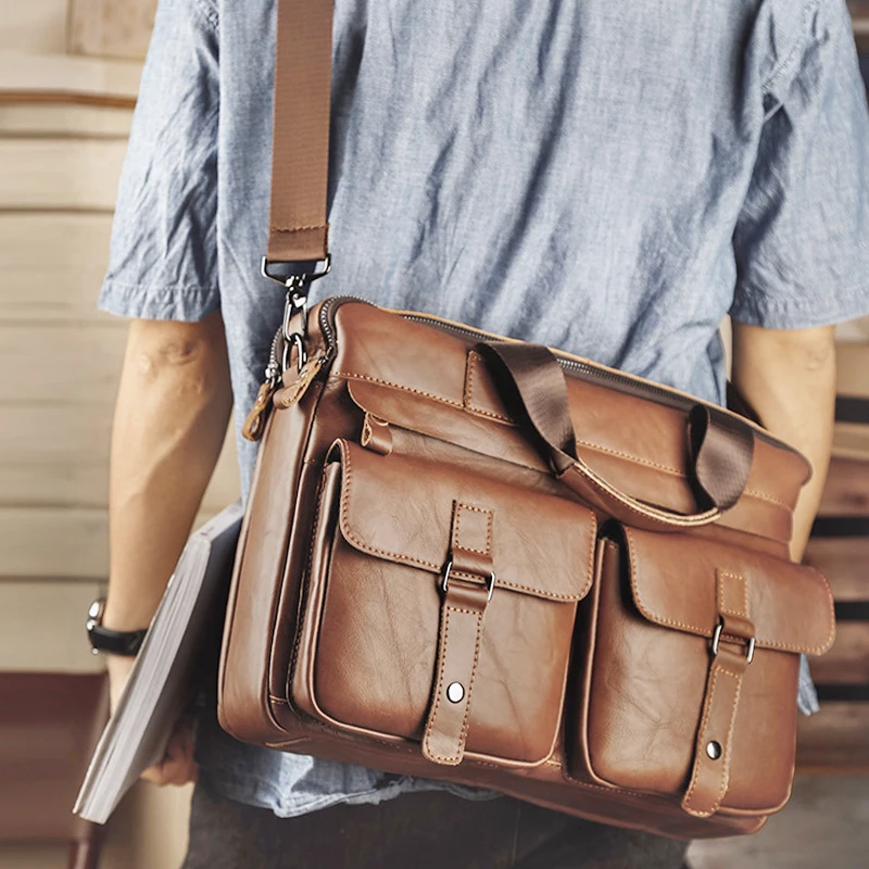 Imagem -04 - Bolsa para Computador Portátil Bolsa de 15.6 Polegada Couro Bolsa de Viagem de Negócios Bolsa de Ombro Único dos Homens Maleta para Lenovo ar Pro