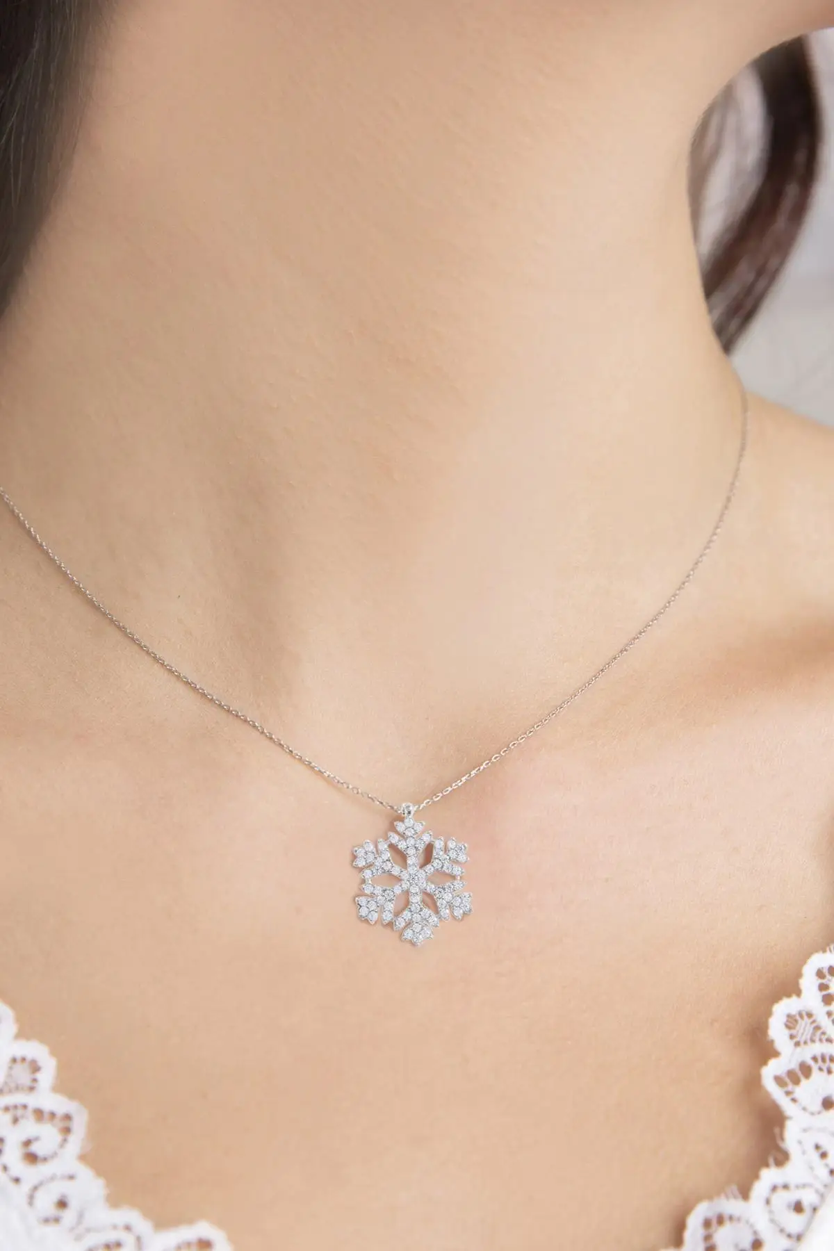 Snowflake-Pattern 925 Sterling Silver Necklace, Women 'S Accessories, Women 'S Necklace, Necklace, Jewelry, Women Jewelry