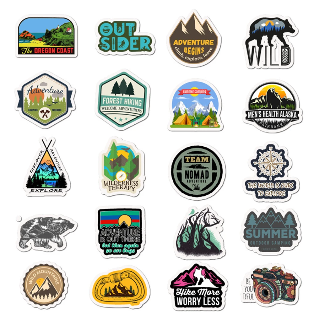 10/30/50pcs Camping Landscape Stickers Outdoor Adventure Travel PVC Waterproof Graffiti Sticker Decals DIY Laptop Skateboard Car