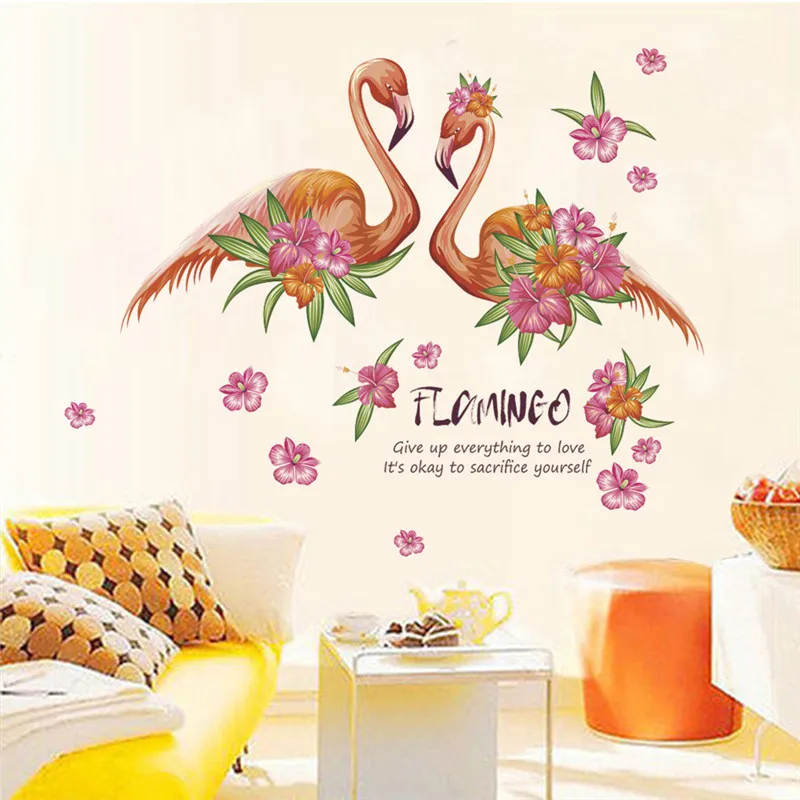 

Loving Couple Flamingo Wall Stickers For Office Living Room Bedroom Home Decoration Animal Mural Art Diy Bird Wall Decal