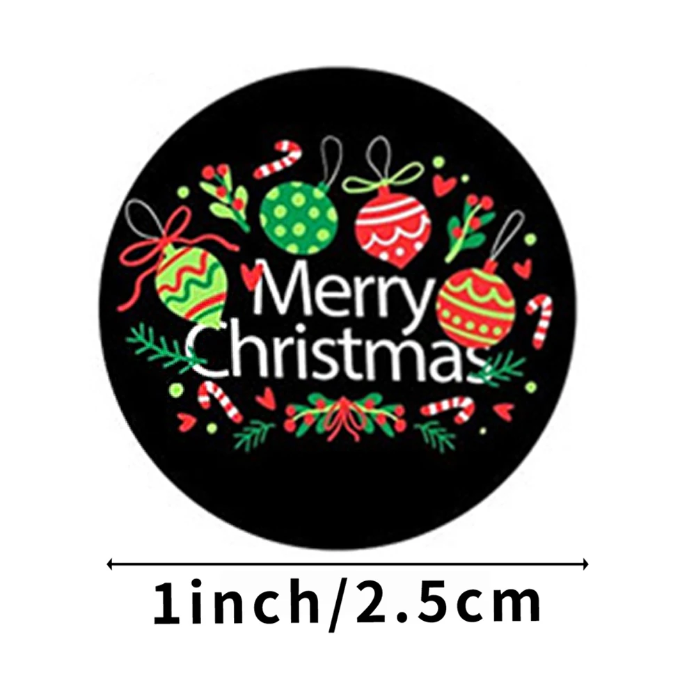 500Pcs/Roll Merry Christmas Stickers Round 1 Inch Scrapbooking Stationery Labels for Xmas Gifts Business Envelope Seal Packaging