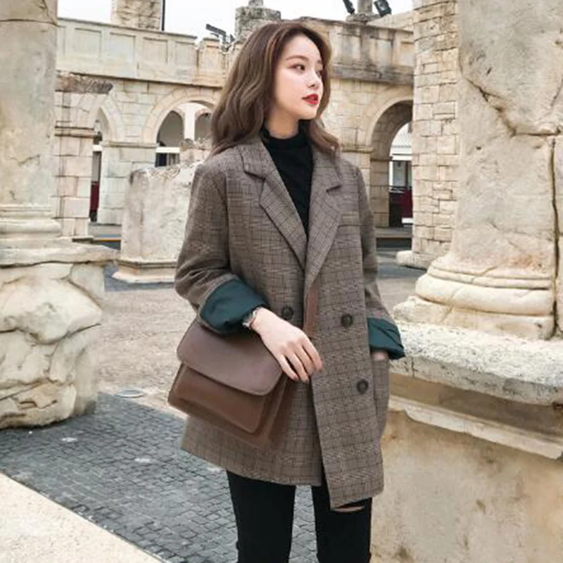 Blazers Women Plaid Simple Loose Elegant Womens Coat All-match Workwear Harajuku Korean Style Ulzzang Females Fashion Chic Daily