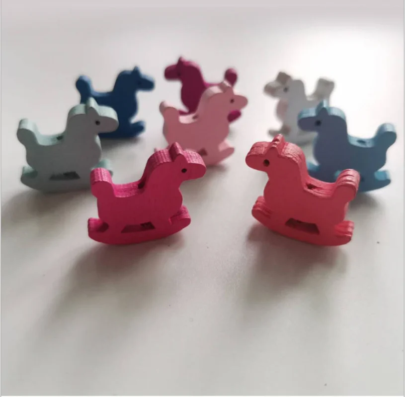 DIY 50Pcs Colorful Wooden Horse Wooden Beads Children\'s Educational Handmade Custom Crafts Decorations Baby Toys Accessories