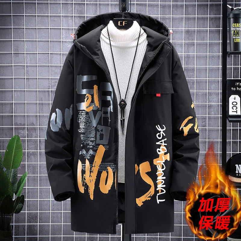 190KG Winter Men\'s Oversized Jacket Hip Hop Punk Streetwear Hooded Fashion Coat Warm Thick Outwear Men Clothing Large Size 12XL