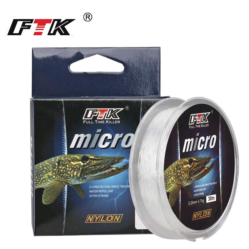 FTK 30M Nylon Ice Fishing Line 2.9-12.5LB 0.08-0.25 MM Level Transparent Fishing Line For Bass Carp Winter Fishing Accessories