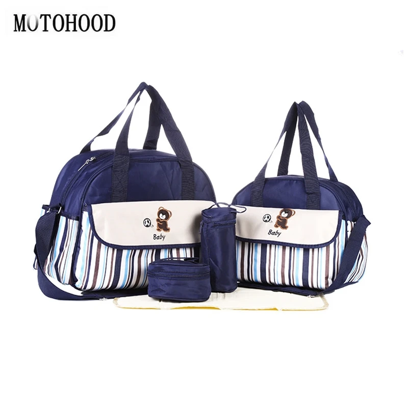 

MOTOHOOD 5pcs Baby Diaper Bag Suits For Mom Maternity Nappy Bag Sets Baby Bottle Holder Mother Women Bag For Stroller