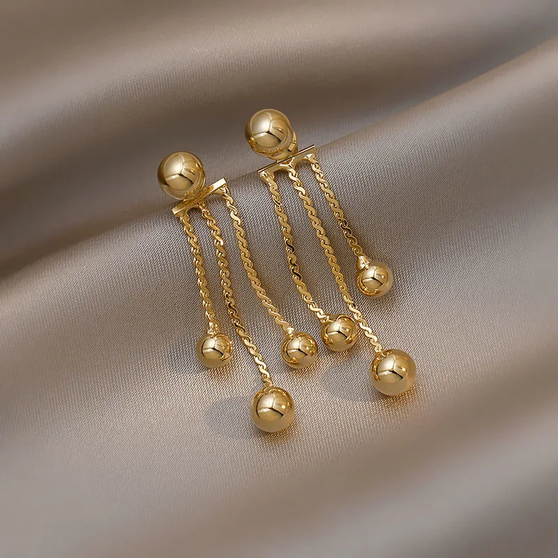 2021 New Golden Pea Tassel Drop Earrings For Woman Korean Fashion Jewelry Party Neo Gothic Girls Unusual Ear Accessories image 2