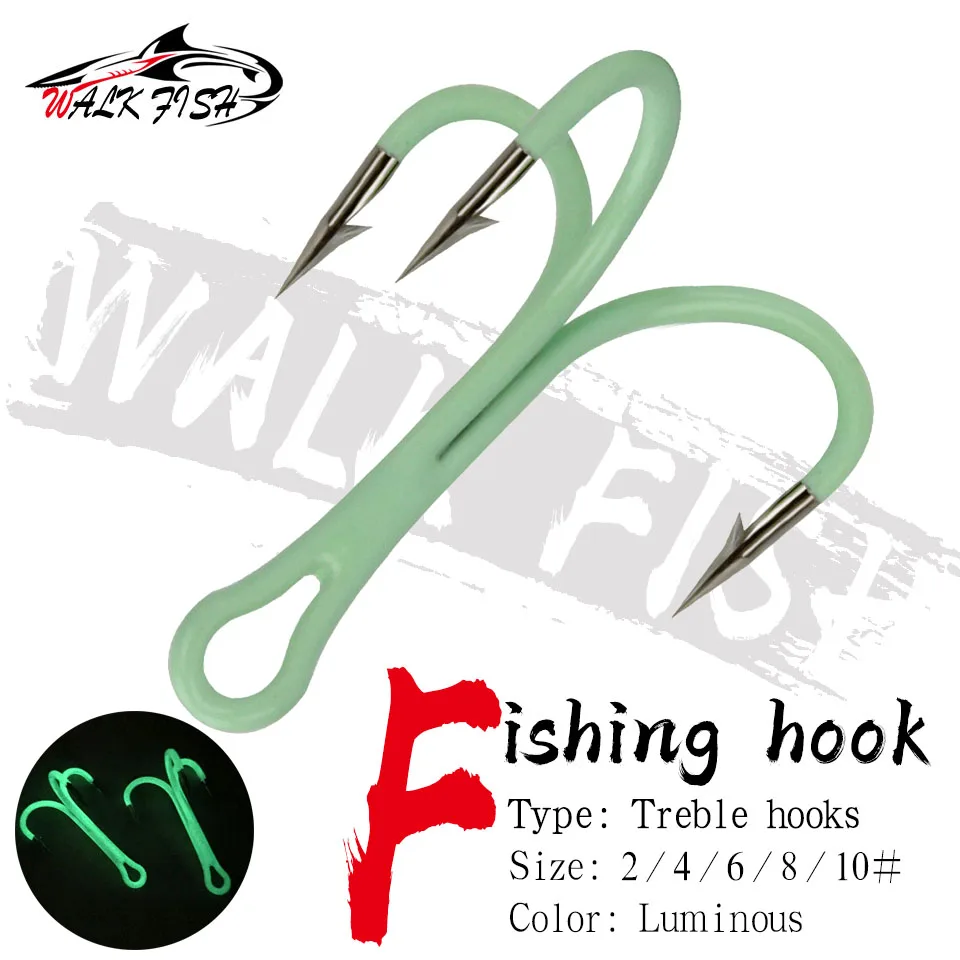 WALK FISH 10 sztuk/partia stal wysokowęglowa kotwica haczyk wędkarski kolczaste haczyki wędkarskie Luminous potrójne haczyki akcesoria do sprzętu morskiego