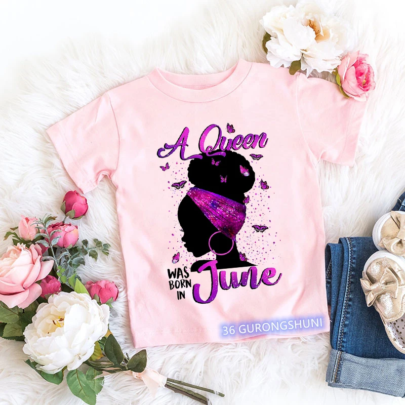 A Queen Crown Black Girls Month Birthday Gift Graphic Print Kids T Shirts Girls T-Shirt Tops Tee Streetwear Hot Sale 2021