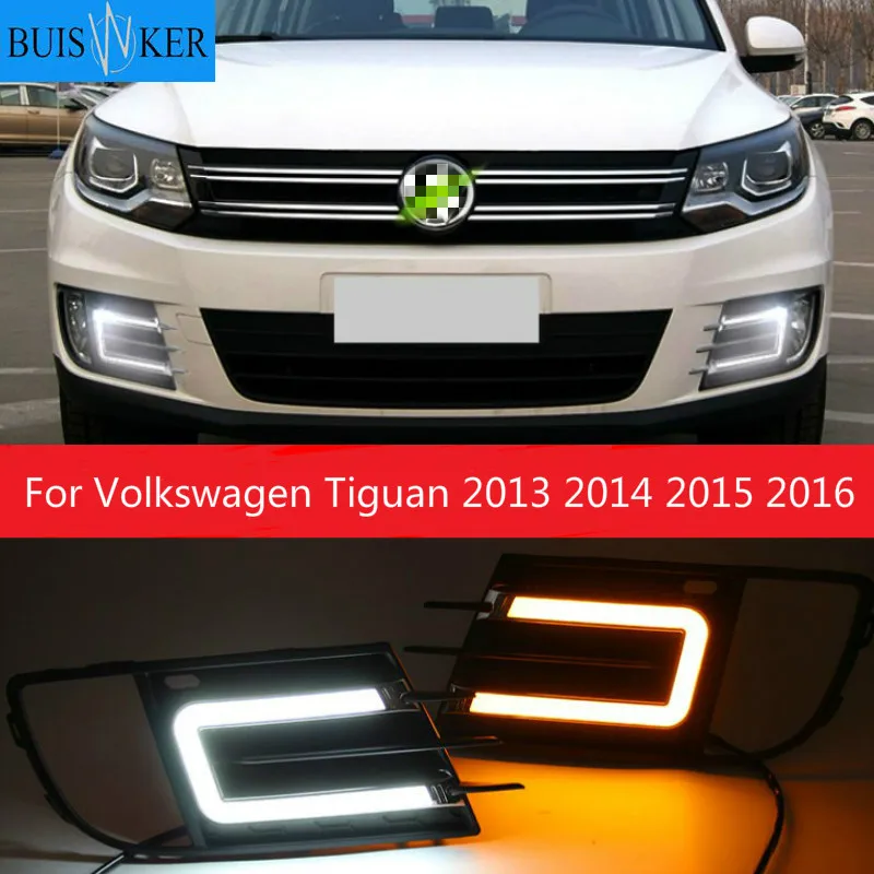 

2Pcs For Volkswagen Tiguan 2013 2014 2015 2016 DRL Daytime Running Light DRL with Yellow Turning Night Blue Functions