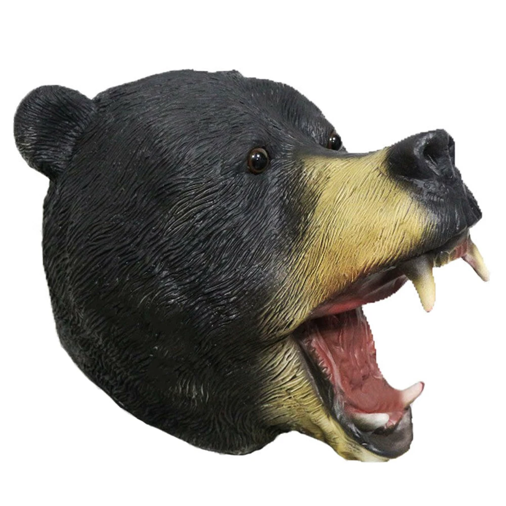 Realistic Black Bear Latex Animal Head Mask Adult Halloween Cosplay Animal Headgear Fancy Dress Carnival Party