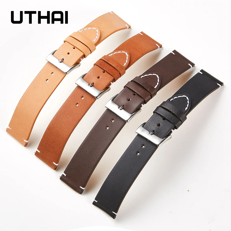 Leather strap vintage cowhide watchband 16 18 20 22 24mm Soft and ultra-thin strap Quick release spring bar watch accessories